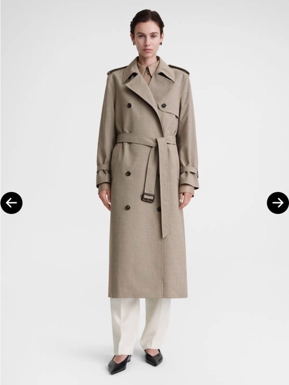 Toteme Double-Breasted Trench Coat in Brown Houndstooth - Picture 3 of 5